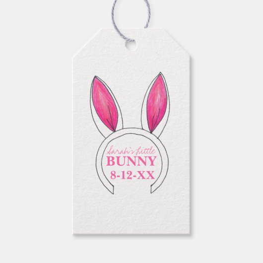 リトルバニーピンクウサギ耳新生児シャワー ギフトタグ (正面)