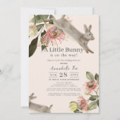 リトルバニーピンクフローラガールベビーシャワー 招待状 (正面)