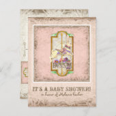 リトルバニーベビーガールサーカス回転木馬ヴィンテージアート インビテーションポストカード (正面/裏面)