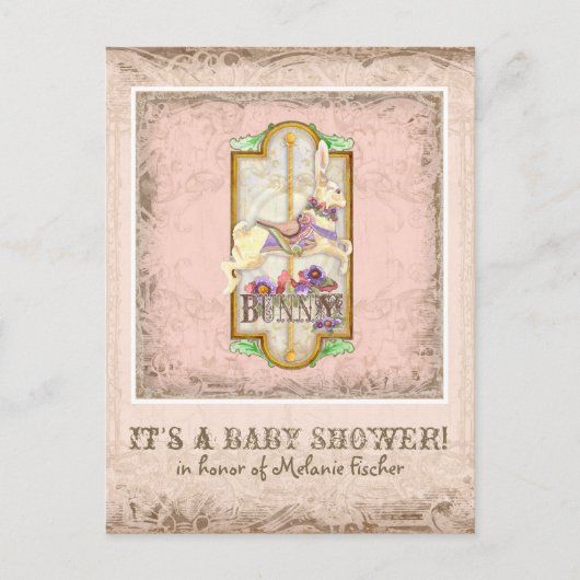 リトルバニーベビーガールサーカス回転木馬ヴィンテージアート インビテーションポストカード (正面)