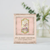 リトルバニーベビーガールサーカス回転木馬ヴィンテージアート インビテーションポストカード (スタンド正面)