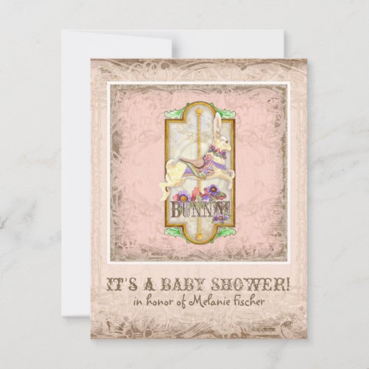 リトルバニーベビーガールサーカス回転木馬ヴィンテージアート 招待状 (正面)