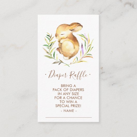 リトルバニーベビーシャワーおむつラッフルチケット エンクロージャーカード (正面)