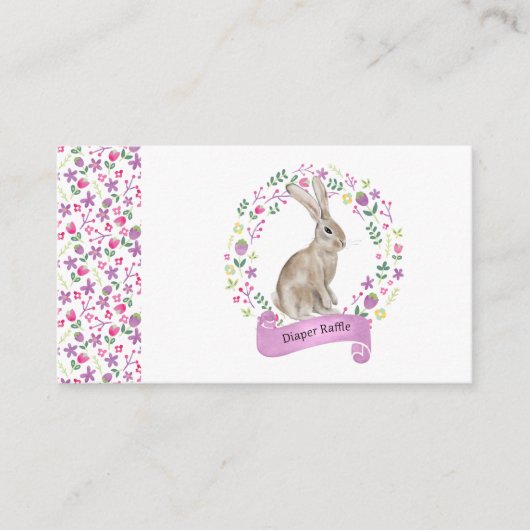 リトルバニーベビーシャワーおむつラッフルフローラ エンクロージャーカード (正面)