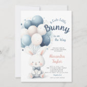 リトルバニーボウタイバルーンネイビー男の赤ちゃんシャワー 招待状 (正面)