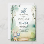 リトルバニーボーイワンウォータースカラー誕生日 招待状 (正面)