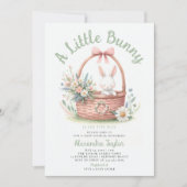 リトルバニーワイルドフラワーピクニックベビーガールシャワー 招待状 (正面)