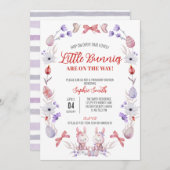 リトルバニー赤ちゃんシャワー、イースターツインシャワー 招待状 (正面/裏面)