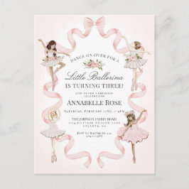 リトルバレリナガールバレエ誕生日招待状 ポストカード