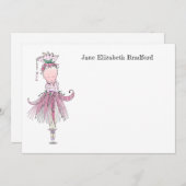リトルバレリナパーソナライズされたピンク サンキューカード (正面/裏面)