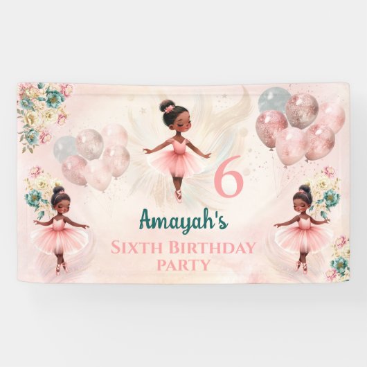 リトルバレリナピンクティール（緑がかった色）フローラガール誕生日 横断幕 (横)