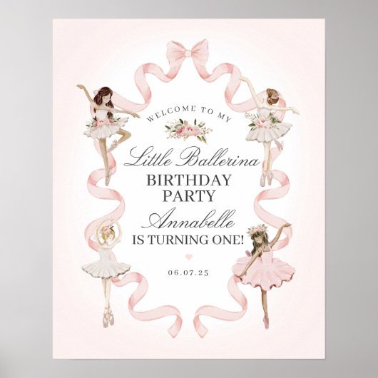 リトルバレリナピンクバースデーパーティー歓迎サイン ポスター (正面)