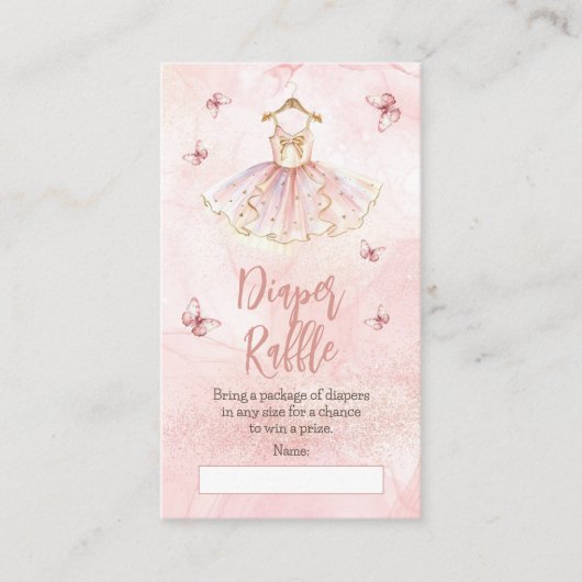 リトルバレリナピンクベビーシャワーおむつラッフル エンクロージャーカード (正面)