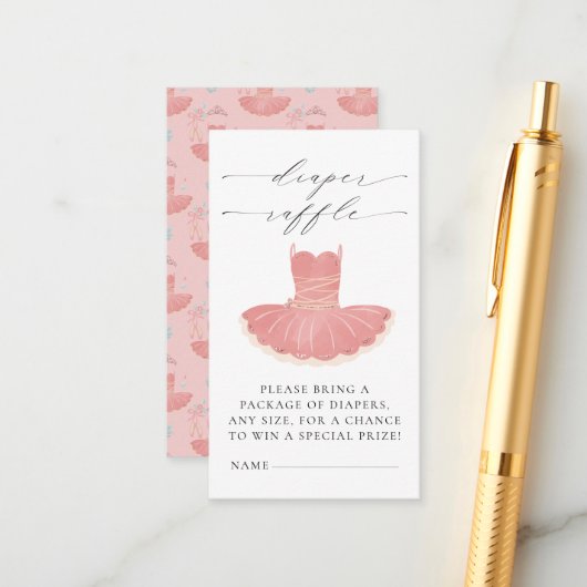 リトルバレリナピンクベビーシャワーおむつラッフル エンクロージャーカード (正面/裏面インサイチュ)