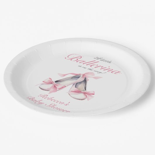 リトルバレリナピンクボウガールベビーシャワー ペーパープレート (アングル)