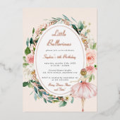 リトルバレリーナフローラバラ金ゴールド子供の誕生日 箔招待状 (正面)