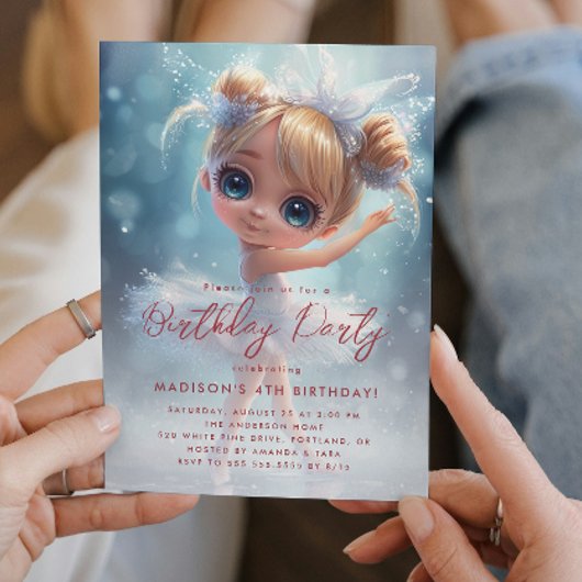 リトルバレリーナホワイト&ブルーバースデーパーティー 招待状