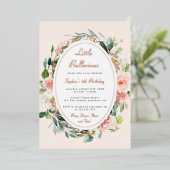 リトルバレリーナ子供の誕生日バラ金ゴールドフローラ 箔招待状 (立ち正面)