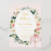 リトルバレリーナ金ゴールドバタフライ子供の誕生日 箔招待状 (正面)