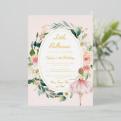 リトルバレリーナ金ゴールドバタフライ子供の誕生日 箔招待状 (立ち正面)