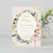 リトルバレリーナ金ゴールドフローラ子供の誕生日 箔招待状 (立ち正面)