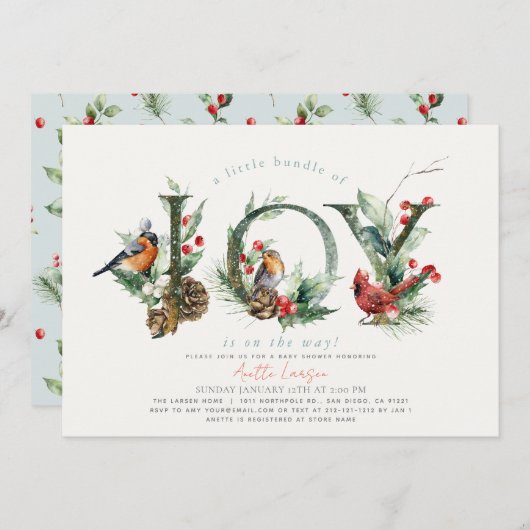 リトルバンドルオブジョイ 鳥 男の子 ベビーシャワー 招待状 (正面/裏面)