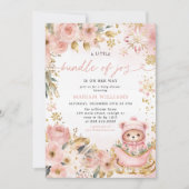 リトルバンドル ピンク フラワーベア ベビーシャワー 招待状 (正面)