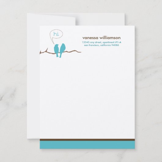 リトルバーディカスタムーズフラットノートカード（アクア） ノートカード (正面)