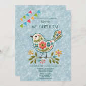 リトルバードフローラグリーンバースデーパーティーの招待 招待状 (正面/裏面)