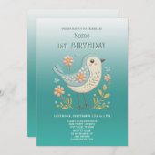 リトルバードフローラグリーンバースデーパーティーの招待 招待状 (正面/裏面)