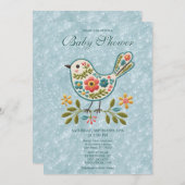 リトルバードフローラグリーン離れズベビーシャワー 招待状 (正面/裏面)