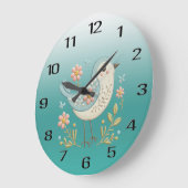 リトルバードフローラ刺繍グリーンウォールクロック ラージ壁時計 (傾斜)