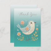 リトルバードフローラ刺繍グリーンサンキューカード サンキューカード (正面/裏面)