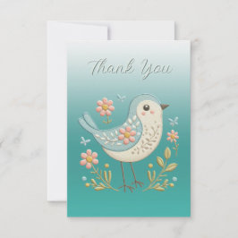 リトルバードフローラ刺繍グリーンサンキューカード サンキューカード