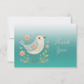 リトルバードフローラ刺繍グリーンサンキューカード サンキューカード (正面)