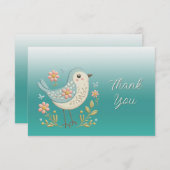 リトルバードフローラ刺繍グリーンサンキューカード サンキューカード (正面/裏面)