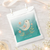 リトルバードフローラ刺繍グリーンビーフバッグ フェイバーバッグ (クリップ留めされた状態)