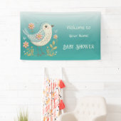 リトルバードフローラ刺繍グリーンベビーシャワー 横断幕 (インサイチュ)