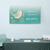 リトルバードフローラ刺繍グリーンベビーシャワー 横断幕 (トレードショー)