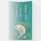 リトルバードフローラ刺繍グリーンベビーシャワー 横断幕 (縦)