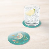 リトルバードフローラ刺繍グリーン紙コースター ラウンドペーパーコースター (インサイチュ)