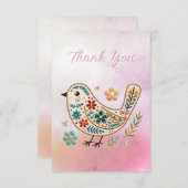 リトルバードフローラ刺繍ピンクサンキューカード サンキューカード (正面/裏面)
