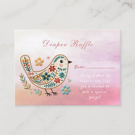 リトルバードフローラ刺繍ピンクベビーシャワー エンクロージャーカード (正面)