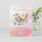 リトルバードフローラ刺繍ピンクベビーシャワー 招待状 (スタンド正面)