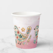 リトルバードフローラ刺繍ピンク紙カップ 紙コップ (正面)