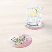 リトルバードフローラ刺繍ピンク紙コースター ラウンドペーパーコースター (インサイチュ)