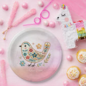 リトルバードフローラ刺繍ピンク紙プレート ペーパープレート (パーティー)