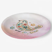 リトルバードフローラ刺繍ピンク紙プレート ペーパープレート (アングル)