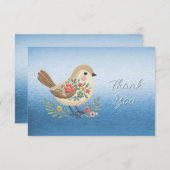 リトルバードフローラ刺繍ブルーサンキューカード サンキューカード (正面/裏面)