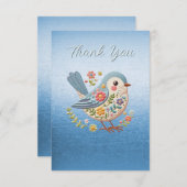 リトルバードフローラ刺繍ブルーサンキューカード サンキューカード (正面/裏面)
